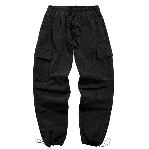 Other - Corduroy Cargo Pants Drawstring Waist Relaxed Fit Casual Black